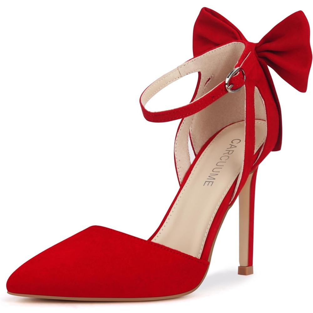 Women's Red Stiletto Heels with Bow